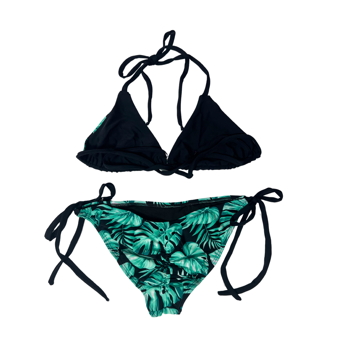 Conjunto de bikini tipo tanga con tiras estampadas