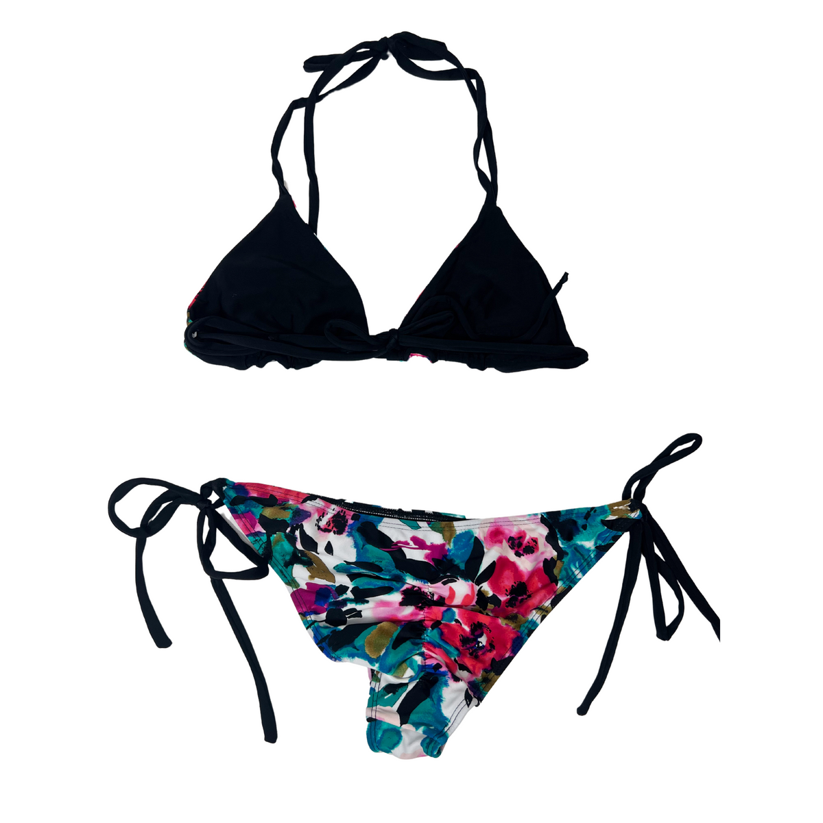 Conjunto de bikini tipo tanga con tiras estampadas