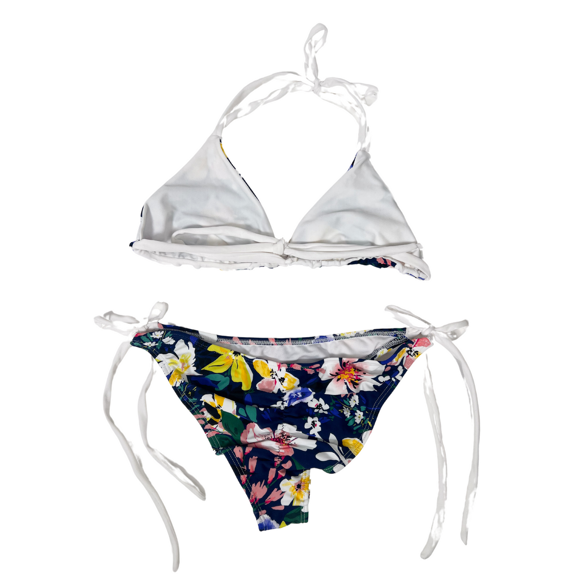 Conjunto de bikini tipo tanga con tiras estampadas