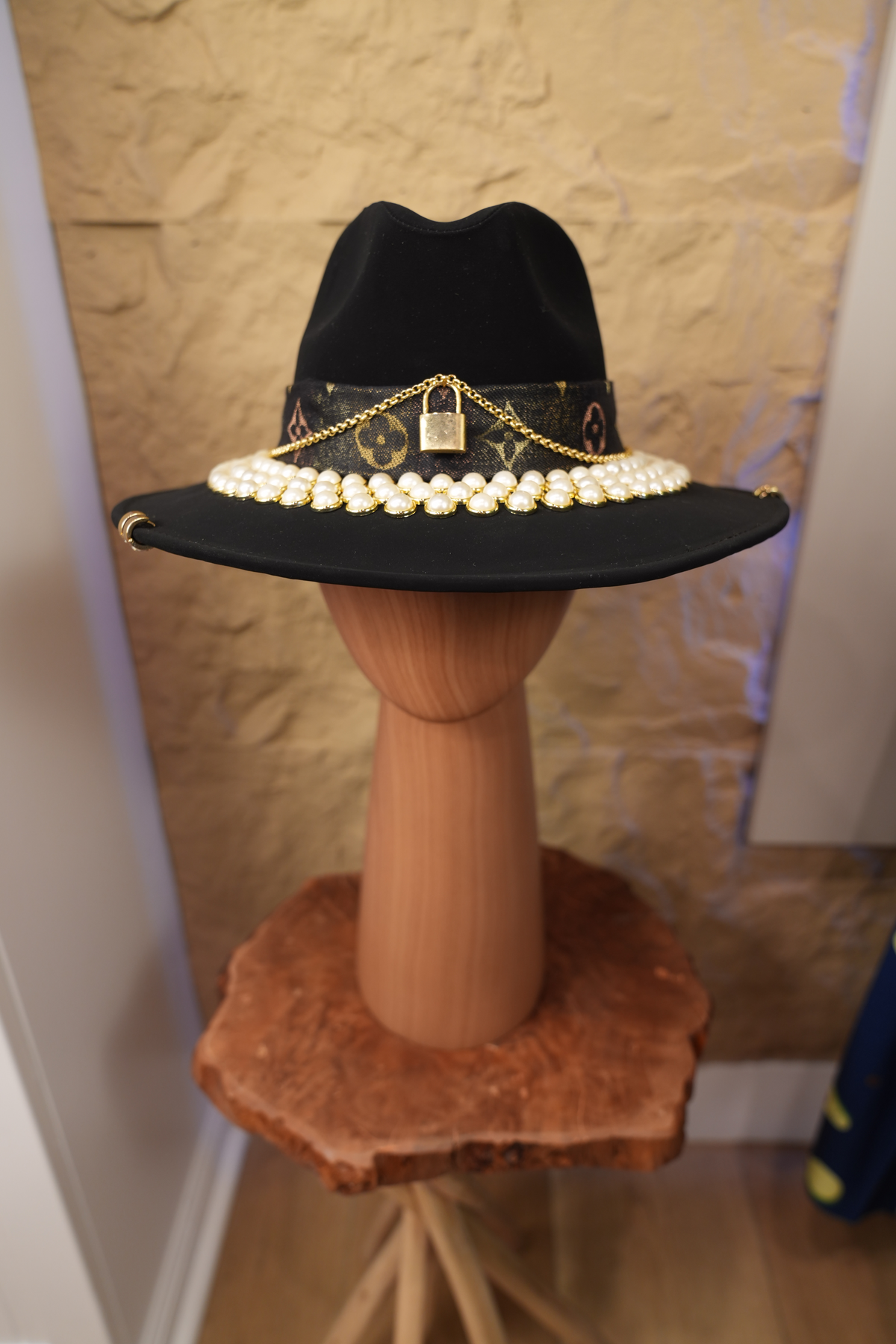 Black Hat Genuine Louis Vuitton Leather